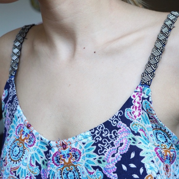 Boho Print Tank w/ Embellished Straps - New - Picture 2 of 3